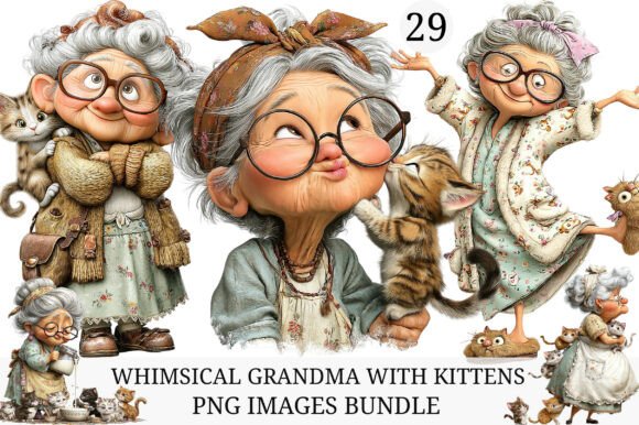 Download Whimsical Grandma with Kittens Clipart - Grandma Collection