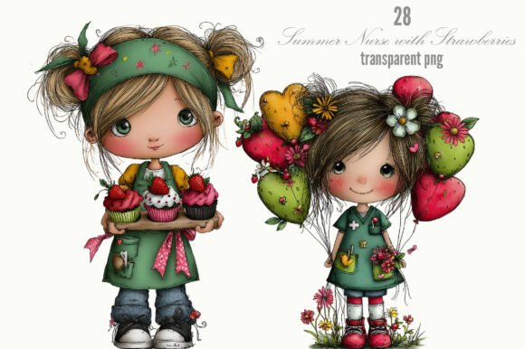 Download Summer Nurse with Strawberries Whimsical - Premium Resources
