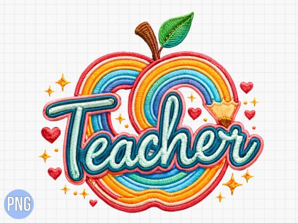 Download Teacher Rainbow Apple Applique Patch PNG - Premium Resources