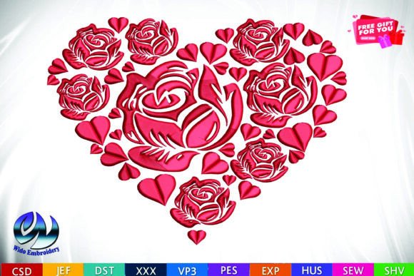 Download Rose &amp; Hearts Floral Heart Embroidery&nbsp; - Floral heart embroidery Collection