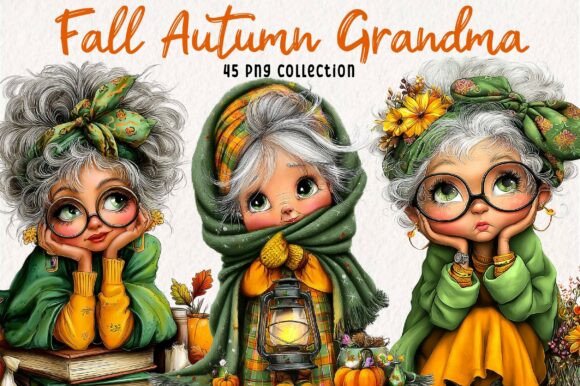 Download Whimsical Fall Autumn Grandma Clipart - Grandma Collection