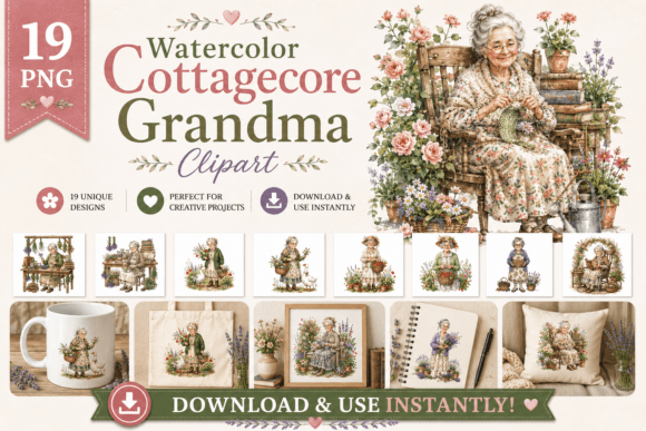 Download Watercolor Cottagecore Grandma Clipart - Grandma Collection